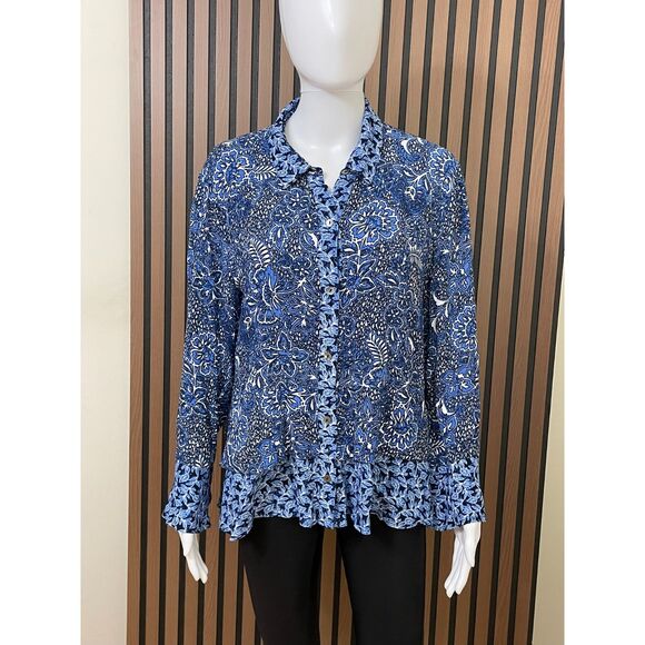 Habitat Women's M Blue Blouse Floral Button Front Blouse Top Viscose Casual - Picture 1 of 8